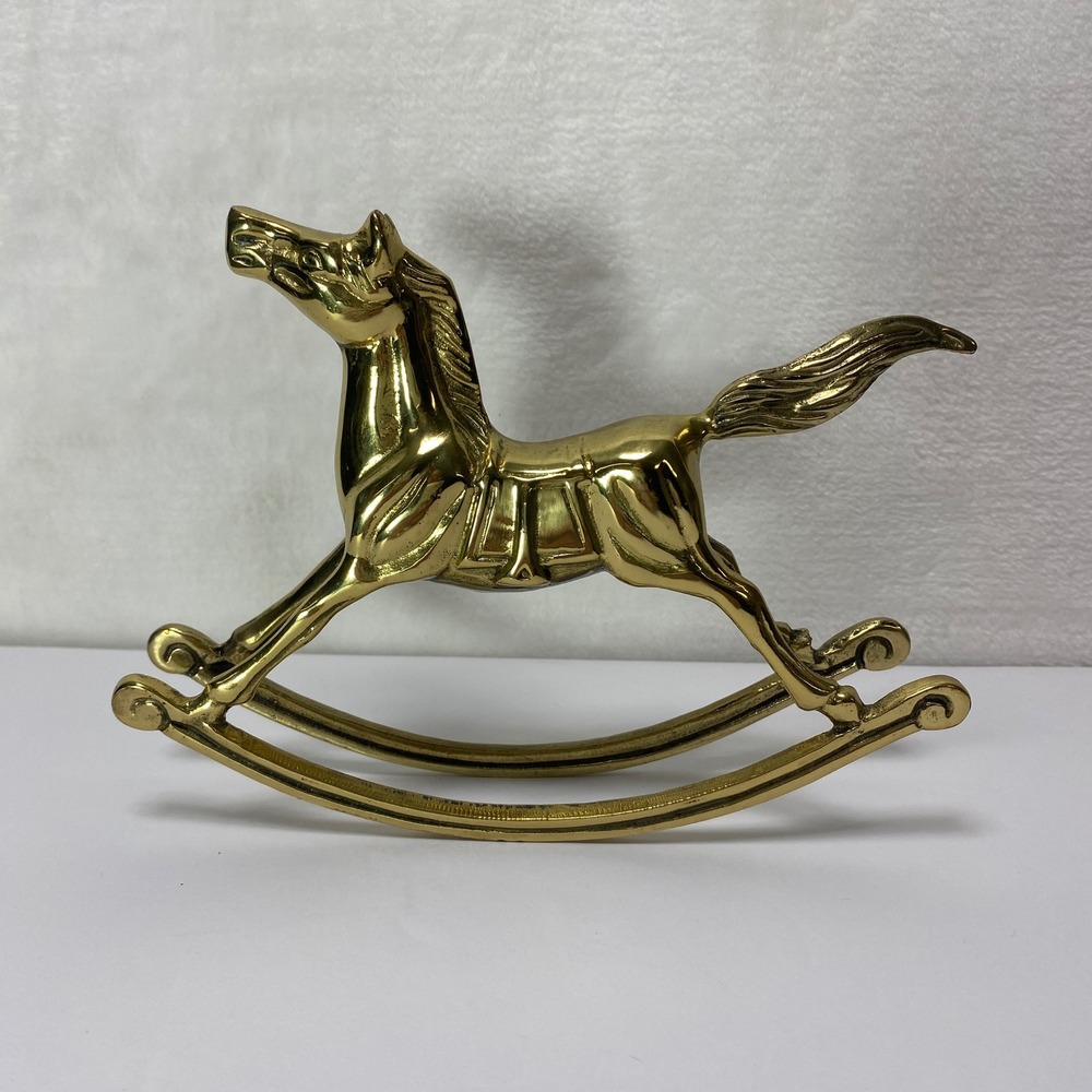 Vintage Solid Brass Rocking Horse Equestrian MCM Figurine